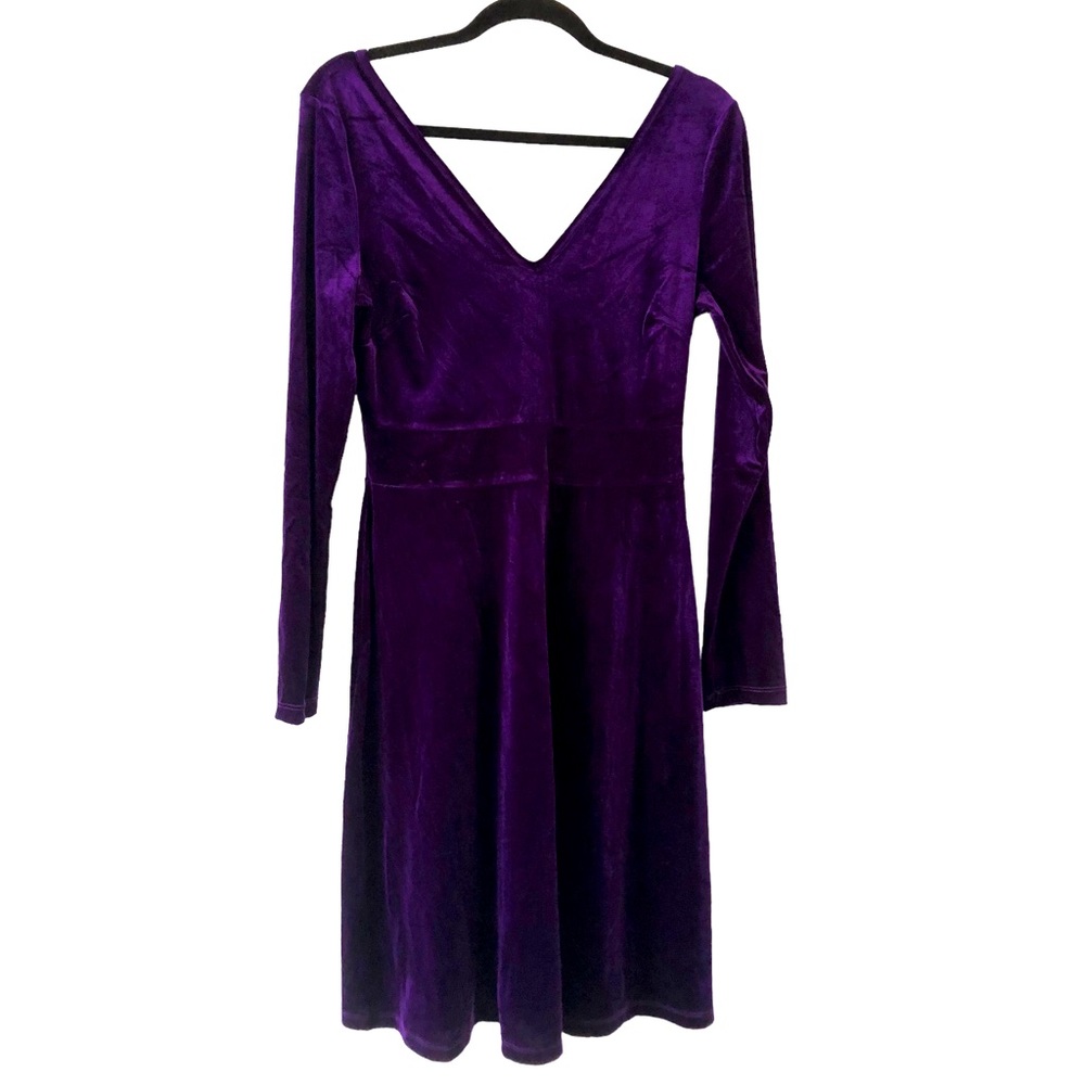 Signature Collection Deep Purple Velvet Velour Empire Waist A-line Dress